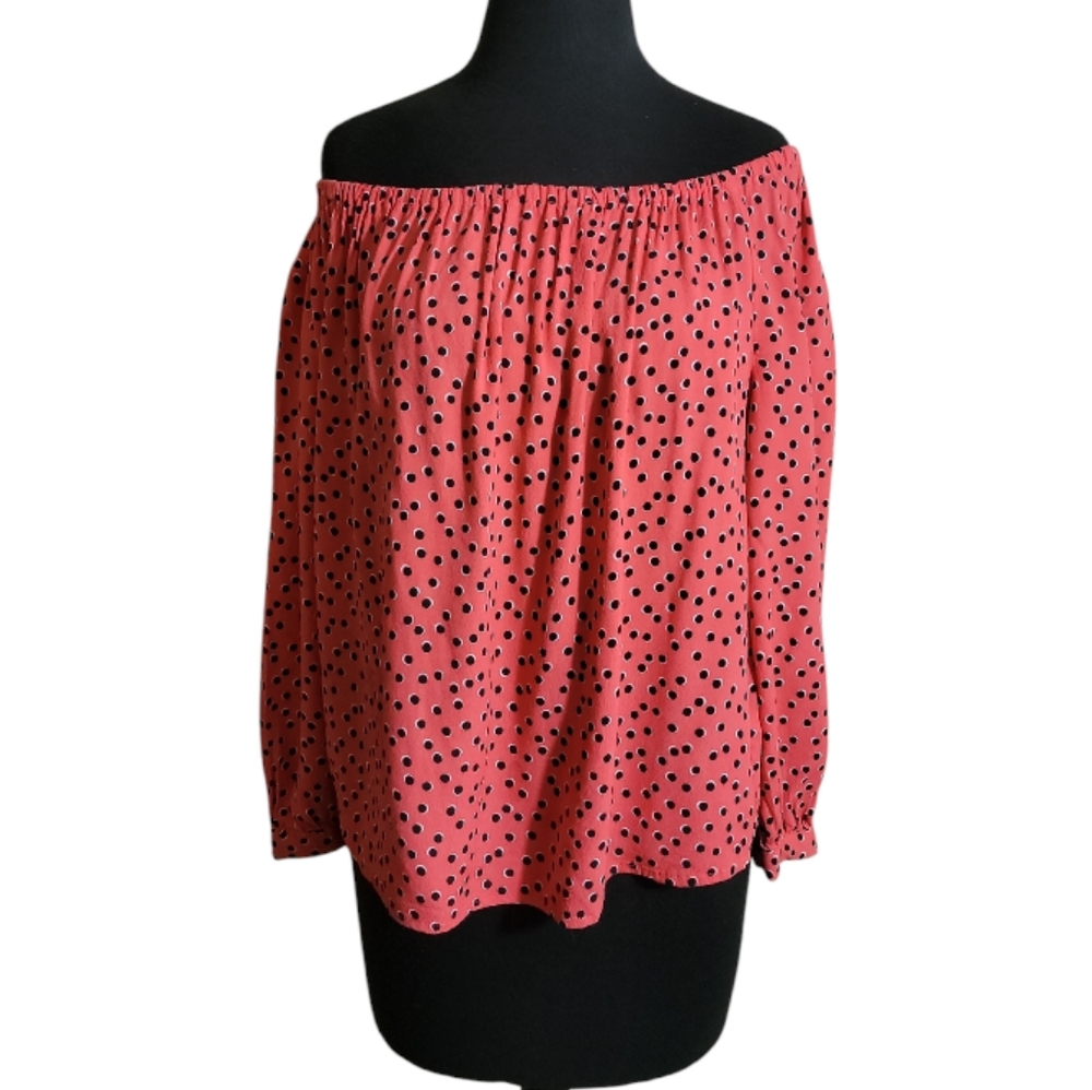 Gap off shoulder polka dot top women's XS coral long sleeve peasant